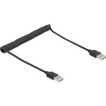 Delock USB2.0 Spiralcable A-A, 50-80cm, EASY USB, beidseitig einsteckbar, black  Delock USB2.0 Spiralcable A-A, 50-80cm, EASY USB, beidseitig einsteckbar, black