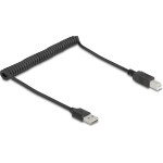 Delock USB2.0 Spiralcable A-B, 50-80cm, EASY USB, beidseitig einsteckbar, black 