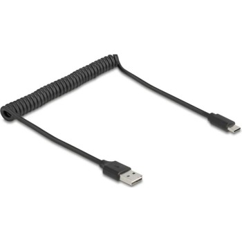 Delock USB2.0 Spiralcable A-C, 50-80cm, EASY USB, beidseitig einsteckbar, black  Delock USB2.0 Spiralcable A-C, 50-80cm, EASY USB, beidseitig einsteckbar, black
