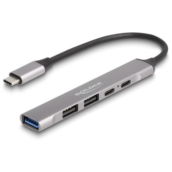 Delock USB-C Hub, Slim, 4 Port, 2xUSB-C, 1xUSB-A 3.2, 2xUSB-A 2.0