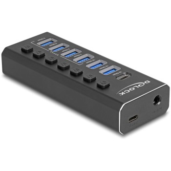 Delock USB-C Hub, 7 Port, schaltbar, 1xUSB-C, 6xUSB-A, Beleuchtung
