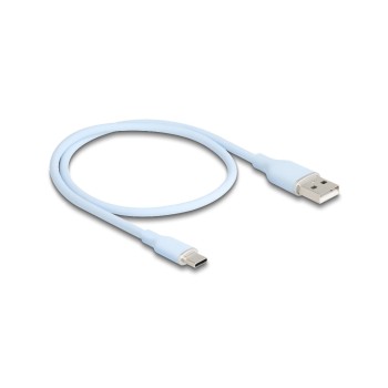 Delock USB-cable A-C, 0.5m, Silikon cable, blue, USB 2.0, 3A