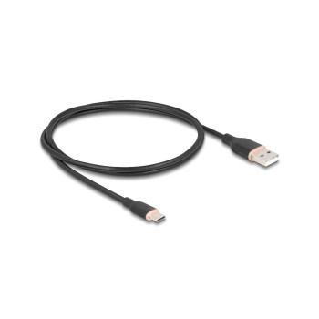 Delock USB-cable A-C, 1.0m, Silikon cable, black , USB 2.0, 3A