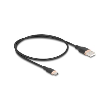 Delock USB-cable A-C, 0.5m, Silikon cable, black , USB 2.0, 3A