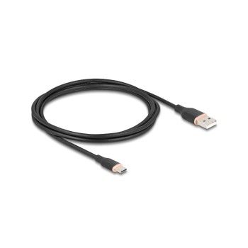 Delock USB-cable A-C, 2.5m, Silikon cable, black , USB 2.0, 3A
