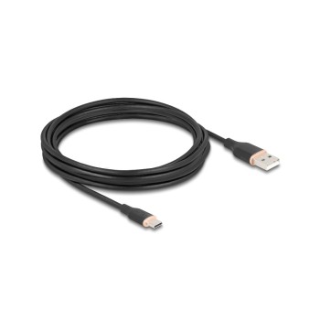 Delock USB-cable A-C, 4.0m, Silikon cable, black , USB 2.0, 3A
