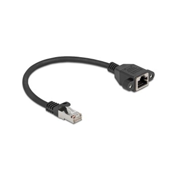 Delock Netzwerkverlängerung, 25cm, ST-BU, Cat.6A, S/FTP, black  Buchse verschraubbar Delock Netzwerkverlängerung, 25cm, ST-BU, Cat.6A, S/FTP, black  Buchse verschraubbar