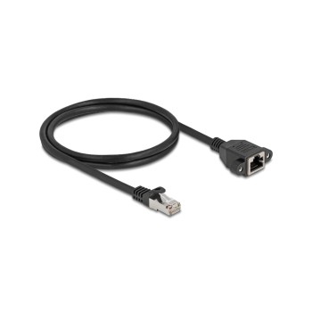 Delock Netzwerkverlängerung, 1m, ST-BU, Cat.6A, S/FTP, black  Buchse verschraubbar Delock Netzwerkverlängerung, 1m, ST-BU, Cat.6A, S/FTP, black  Buchse verschraubbar