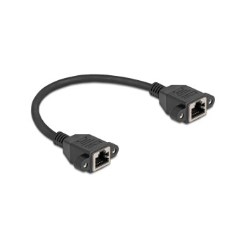 Delock Netzwerkverlängerung, 25cm, BU-BU, Cat.6A, S/FTP, black  Buchse verschraubbar Delock Netzwerkverlängerung, 25cm, BU-BU, Cat.6A, S/FTP, black  Buchse verschraubbar
