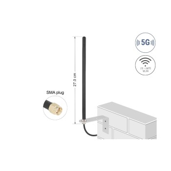 Delock 5G LTE Antenne SMA Stecker, 5 dBi, Wandmontage, outdoor, omni, 3m Delock 5G LTE Antenne SMA Stecker, 5 dBi, Wandmontage, outdoor, omni, 3m