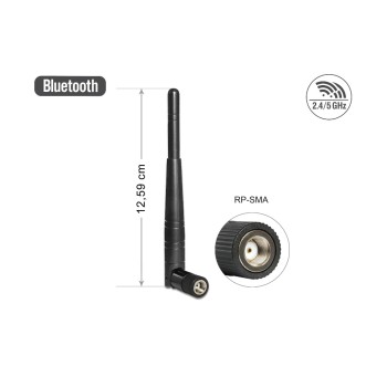 Delock WLAN 802.11 ac Antenne RP-SMA St, 3 dBi, omni,with Kippgelenk, black Delock WLAN 802.11 ac Antenne RP-SMA St, 3 dBi, omni,with Kippgelenk, black