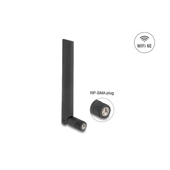 Delock WiFi 6E Antenne RP-SMA St 3 dBi, 3 dBi, omni, with Kippgelenk, black Delock WiFi 6E Antenne RP-SMA St 3 dBi, 3 dBi, omni, with Kippgelenk, black