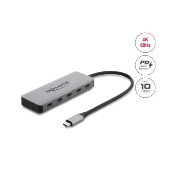Delock USB Hub, 2 Port USB 10 Gbps, 2 Port USB-C, 4K, PD