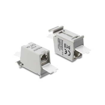 Delock Kupplung RJ45 Buchse-Buchse, Cat.6A, grau, Staubschutzklappe, Hutschienen Delock Kupplung RJ45 Buchse-Buchse, Cat.6A, grau, Staubschutzklappe, Hutschienen