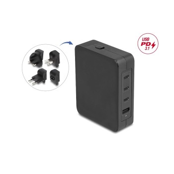 Delock GaN Ladegerät, 3x USB-C PD 3.1, 1x USB-A, 145 W, inkl.