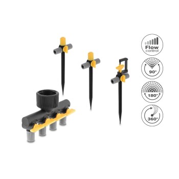Delock Sprinklerstecker T-Form Set, 90°, 180°, 360° Düsen, 4-Wegeverteiler Delock Sprinklerstecker T-Form Set, 90°, 180°, 360° Düsen, 4-Wegeverteiler