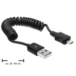 USB2.0 Micro-câble, 60cm, A-MicroB, noir, mit Spiralcâble