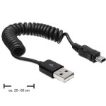 USB-mini-câble Spiralcâble: 20-60cm, MiniB Stecker, noir