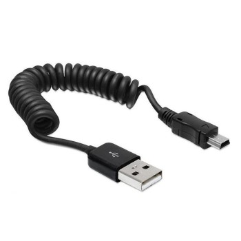 USB-mini-cable Spiralcable: 20-60cm, MiniB Stecker, black USB-mini-cable Spiralcable: 20-60cm, MiniB Stecker, black
