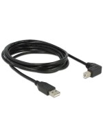 USB2.0-cable A-B: 3m, black, USB-B Seite 90øgewinkelt