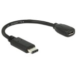 USB2.0-Adaptercâble MicroB-C, 15cm, noir, max. 480Mbps, MicroB Buchse - Typ-C Stecker