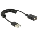 USB2.0 Verlängerungscâble A-A, noir, Spiralcâble, 20-60cm