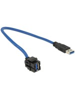 Delock Keystone Jack: USB3.0, 50cm cable, Buchse-Buchse, black, 250° gewinkelt