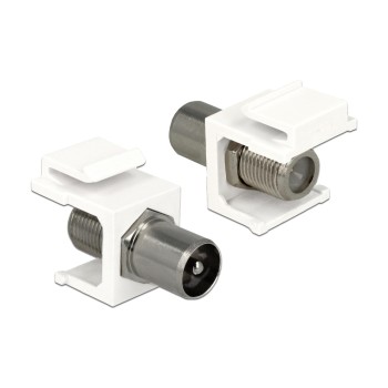 Delock Keystone Modul IEC - F, 75Ohm, IEC Stecker - F-Buchse, white Delock Keystone Modul IEC - F, 75Ohm, IEC Stecker - F-Buchse, white