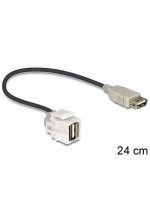 Delock Keystone Jack: USB2.0,250° gewinkelt, A-Buchse-A-Buchse, weiss, 30cm Kabel