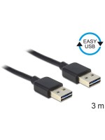 USB2.0 Easy Kabel, A-Stecker zu A-Stecker, 3m, Stecker beidseitig einsteckbar, schwarz