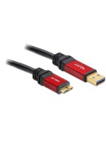 USB3.0 Kabel, A-Stecker zu Micro-B-Stecker, 1m, schwarz, roter Metallstecker, Premium