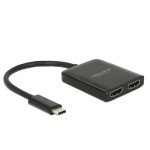 Delock Multiadaptateur USB-C - 2x HDMI out 4K 30Hz Séparateur Noir