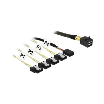 Delock HD-Mini SAS cable, SFF-8643 for 4x SATA 7 Pin + Sideband, 1m Delock HD-Mini SAS cable, SFF-8643 for 4x SATA 7 Pin + Sideband, 1m