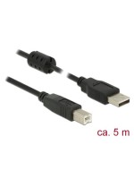 USB2.0-Kabel A-B: 5m, mit Ferritkern, schwarz