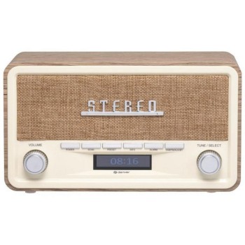 Denver DAB-18 lW DAB+ FM, boîtier rétro en bois véritable, Bluetooth, AUX, écran LCD