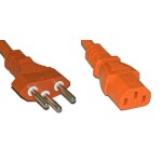 Netzkabel 250V/10A: 0.5 Meter Orange, T12 Netzstecker und C13 Buchse