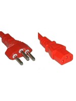 Netzkabel 250V/10A: 0.5 Meter Rot, T12 Netzstecker und C13 Buchse