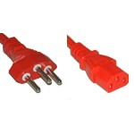 Netzcable 250V/10A: 1 Meter red, T12 Netzstecker and C13 Buchse