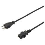 Netzkabel 250V/10A: 1 Meter Schwarz, T12 Netzstecker und C13 Buchse