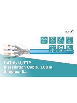 DIGITUS CAT 6A U/FTP Datenkabel - Verlegekabel, 100 m, Simplex, Eca, blau