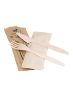 ELCO Holzbesteck 3er Set, 50 Stück, Gabel-Messer-Serviette