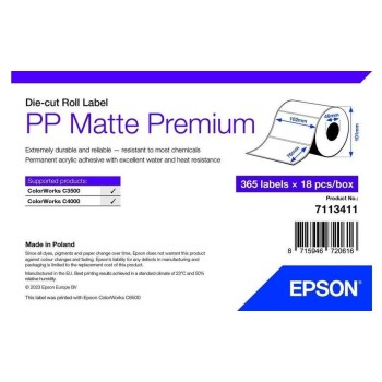 Epson C3400/C3500: PP Matte Label, Premium 102x76 ,365 Labels / Roll