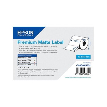 Epson Premium Matte Label 102 mm x 76 mm,, 440 Etiketten/Rolle, C33S045532 Epson Premium Matte Label 102 mm x 76 mm,, 440 Etiketten/Rolle, C33S045532