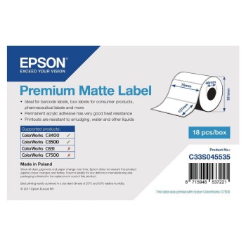 Epson Premium Matte Label 76 mm x 127 mm,, 265 Etiketten/Rolle, C33S045534 Epson Premium Matte Label 76 mm x 127 mm,, 265 Etiketten/Rolle, C33S045534