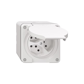 Feller NEVO Steckdose 3xT13 nass, NAP, white, with Steckklemmen, parallel, IPP55 Feller NEVO Steckdose 3xT13 nass, NAP, white, with Steckklemmen, parallel, IPP55