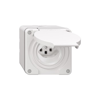 Feller NEVO Steckdose 1xT23 nass, NAP, white, with Steckklemmen, IP55 Feller NEVO Steckdose 1xT23 nass, NAP, white, with Steckklemmen, IP55