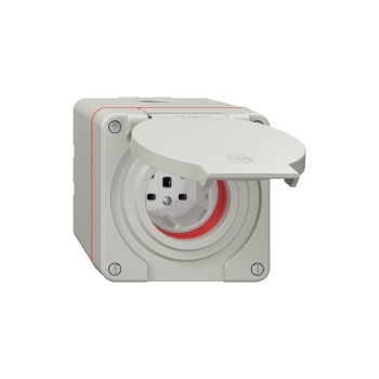 Feller NEVO AP Nass-Steckdose 1xTyp 25 16A, 250V with Steckklemm IP55 rote Dicht lichtgr Feller NEVO AP Nass-Steckdose 1xTyp 25 16A, 250V with Steckklemm IP55 rote Dicht lichtgr