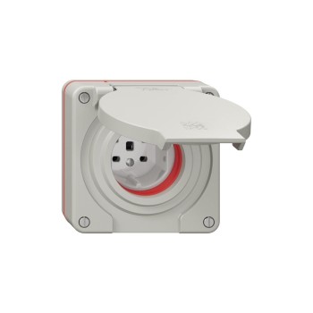Feller NEVO UP Nass-Steckdose 1xTyp 25 16A, 400V with Steckklemm IP55 rote Dicht lichtgr Feller NEVO UP Nass-Steckdose 1xTyp 25 16A, 400V with Steckklemm IP55 rote Dicht lichtgr