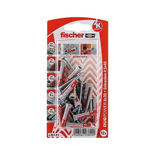 Fischer Chevilles DUOPOWER 6 x 30 S, 12 Pièce/s