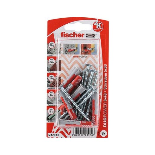 Fischer Chevilles DUOPOWER 8 x 40 S, 8 Pièce/s